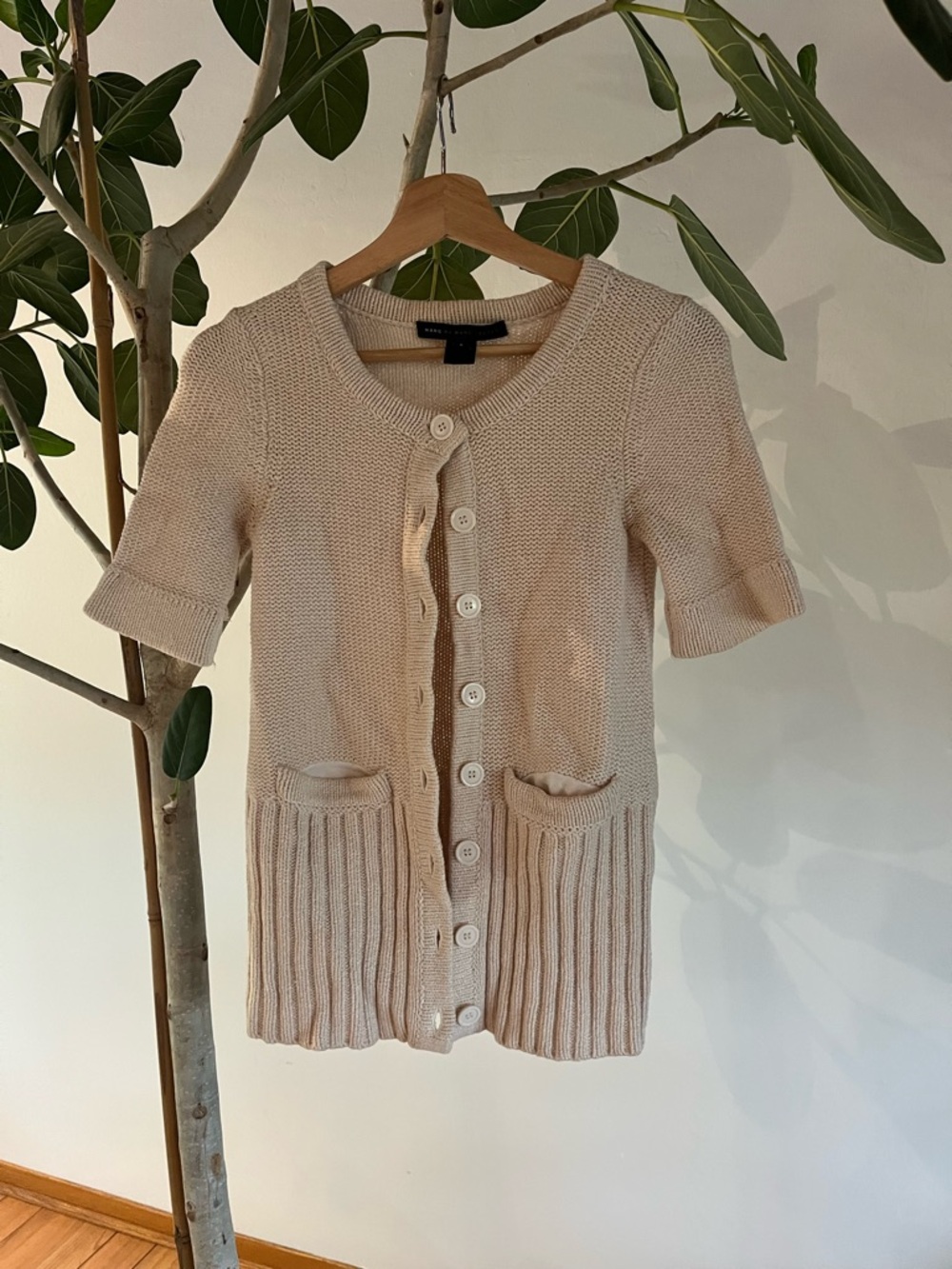 Marc By Marc Jacobs Cream Short-Sleeve Button Front Cardigan